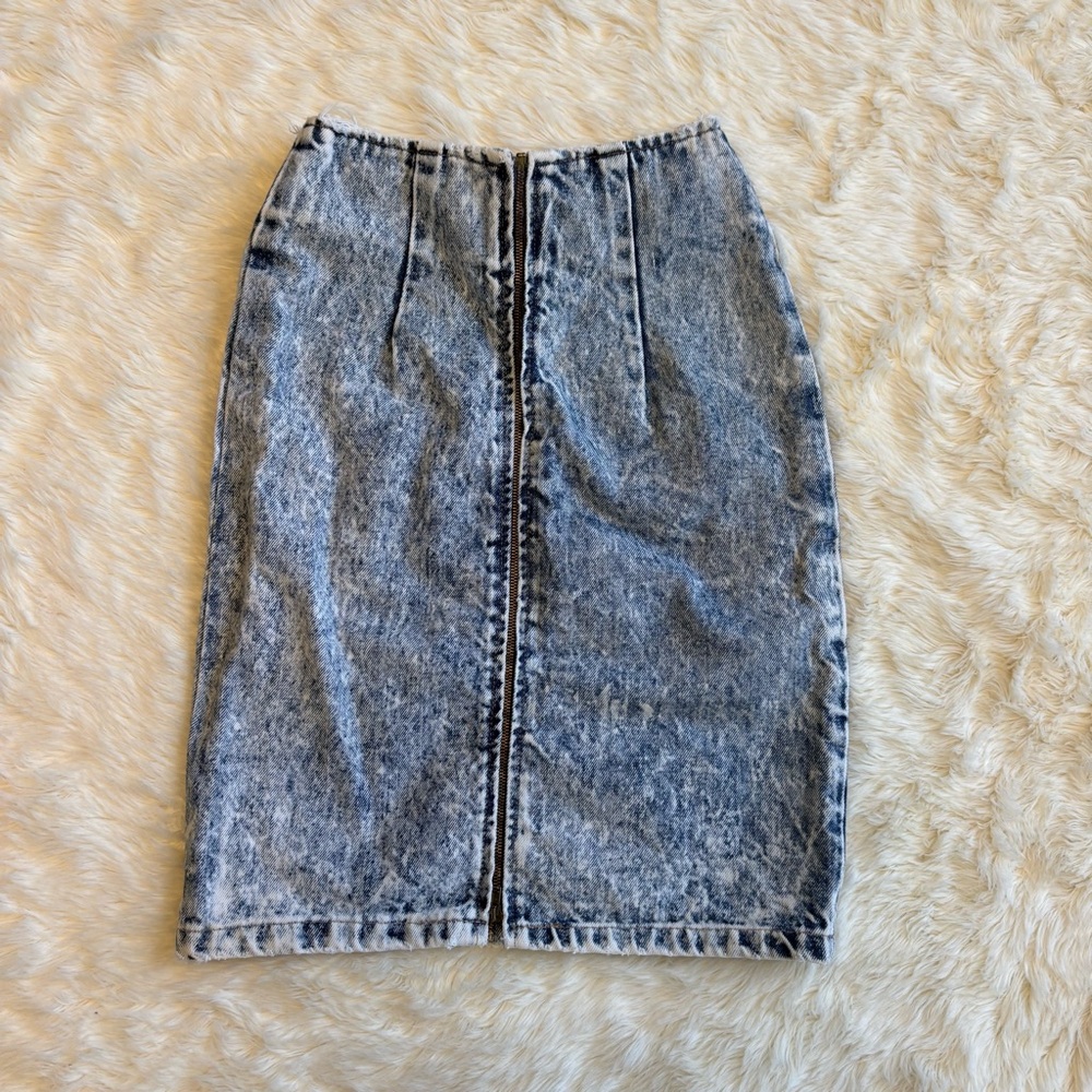 Vintage Land On West Acid Washed Full Length Zip Denim Pencil Skirt Womens 3